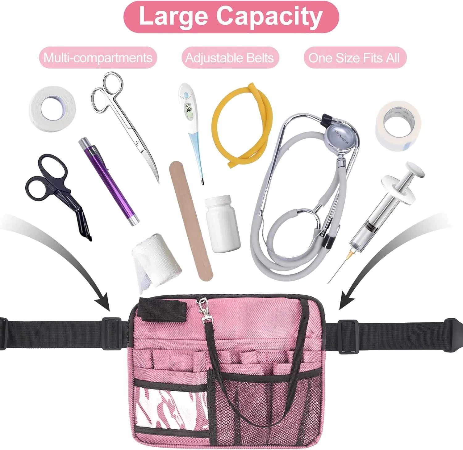 Nurse Fanny Pack, Portable Nursing fanny pack for Medical Gear, Multi-compartment Nurse Pouch with Extension Strap (Pink)