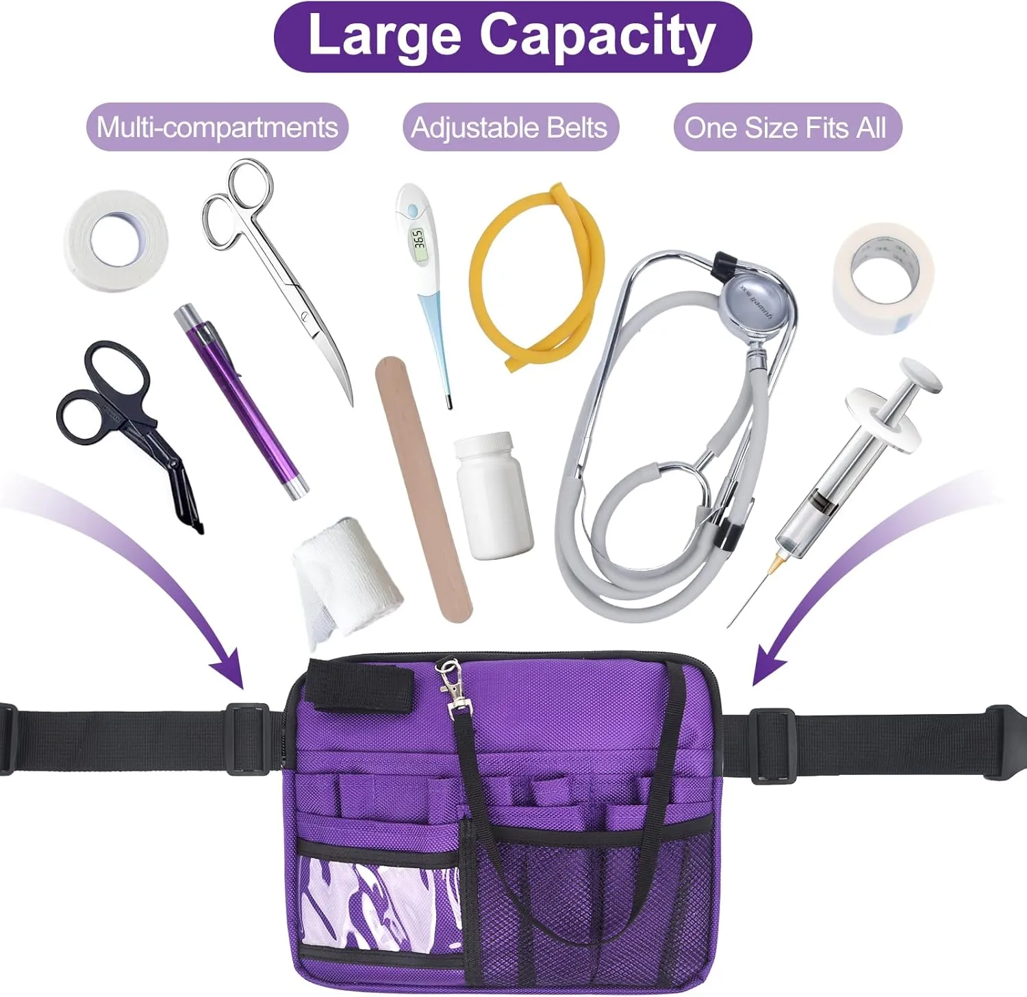 Nurse Fanny Pack, Portable Nursing fanny pack for Medical Gear, Multi-compartment Nurse Pouch with Extension Strap (Purple)