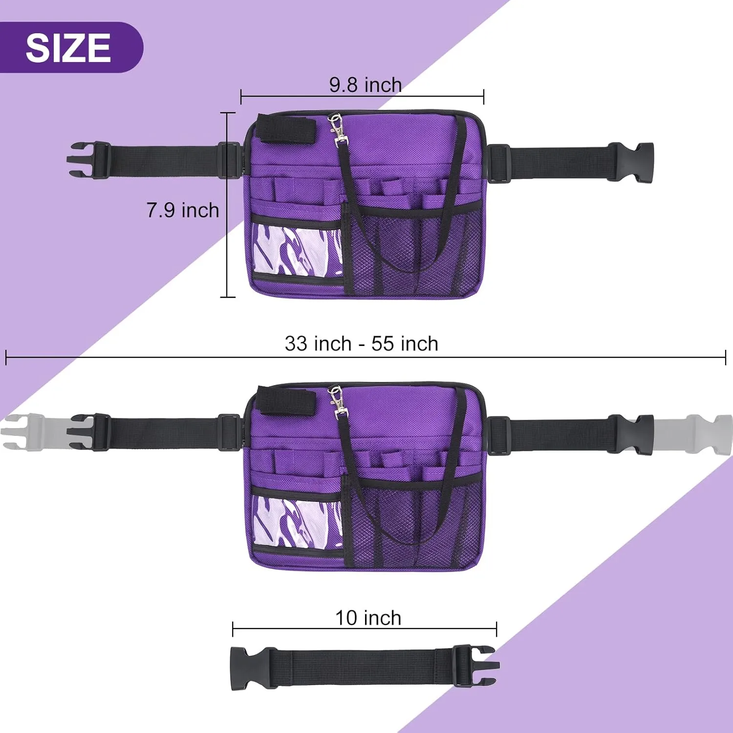 Nurse Fanny Pack, Portable Nursing fanny pack for Medical Gear, Multi-compartment Nurse Pouch with Extension Strap (Purple)