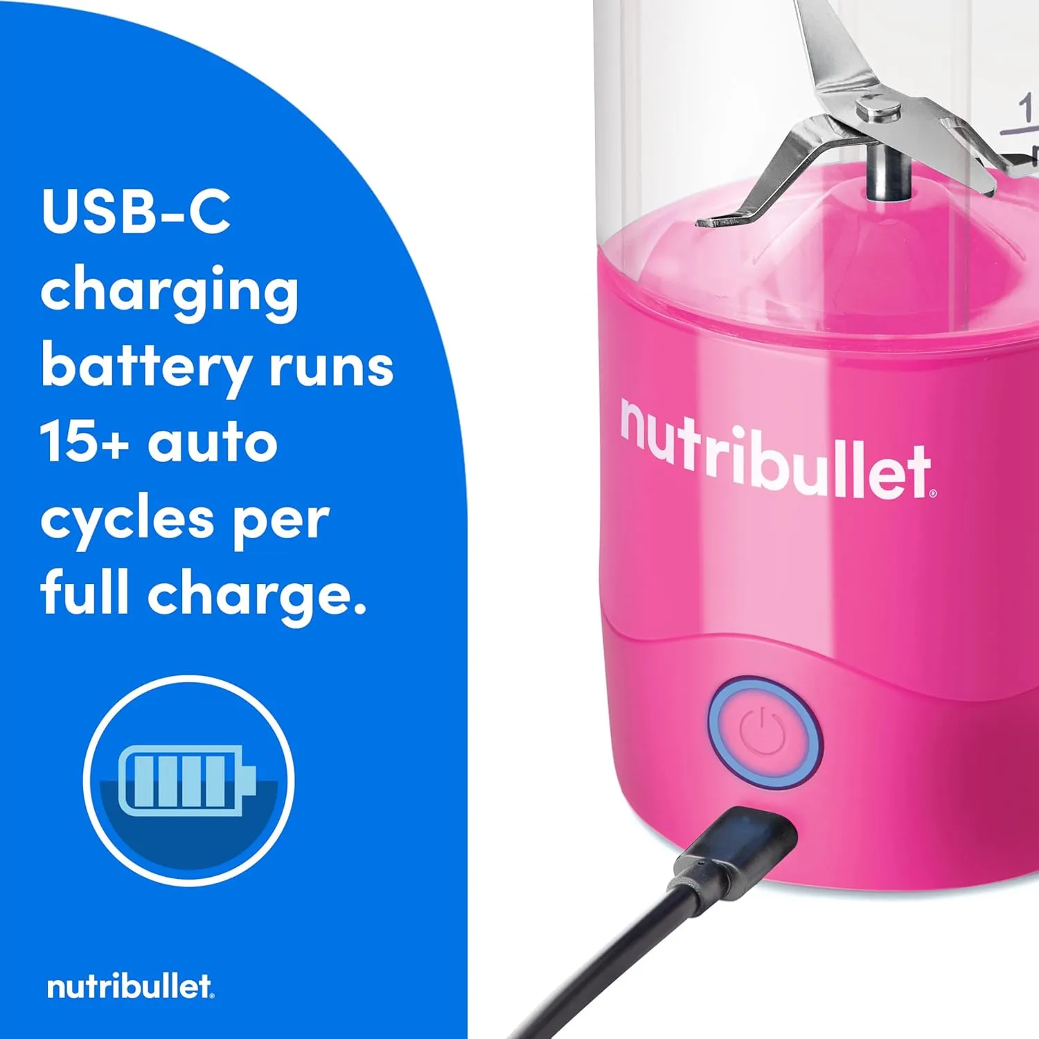 nutribullet Portable Blender, Cordless, 20oz Vessel, Personal Blender, USB-C Rechargeable, Bright Pink, NBPB50100BP