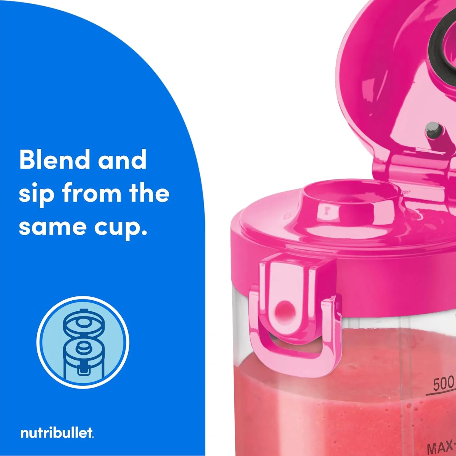 nutribullet Portable Blender, Cordless, 20oz Vessel, Personal Blender, USB-C Rechargeable, Bright Pink, NBPB50100BP
