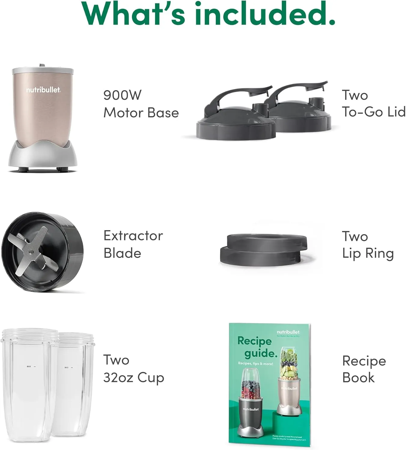 nutribullet Pro 900 Watt Personal Blender - 13-Piece High-Speed Blender/Mixer System, Champagne