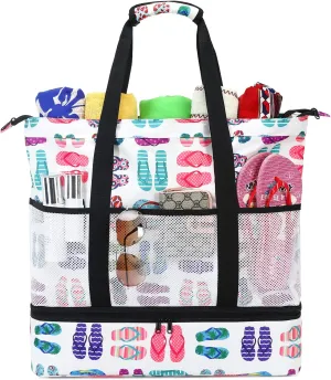 Octsky Beach Bags with Cooler Women Beach Tote Bag Waterproof Sandproof Zipper Large Pool Bag 9 Pockets