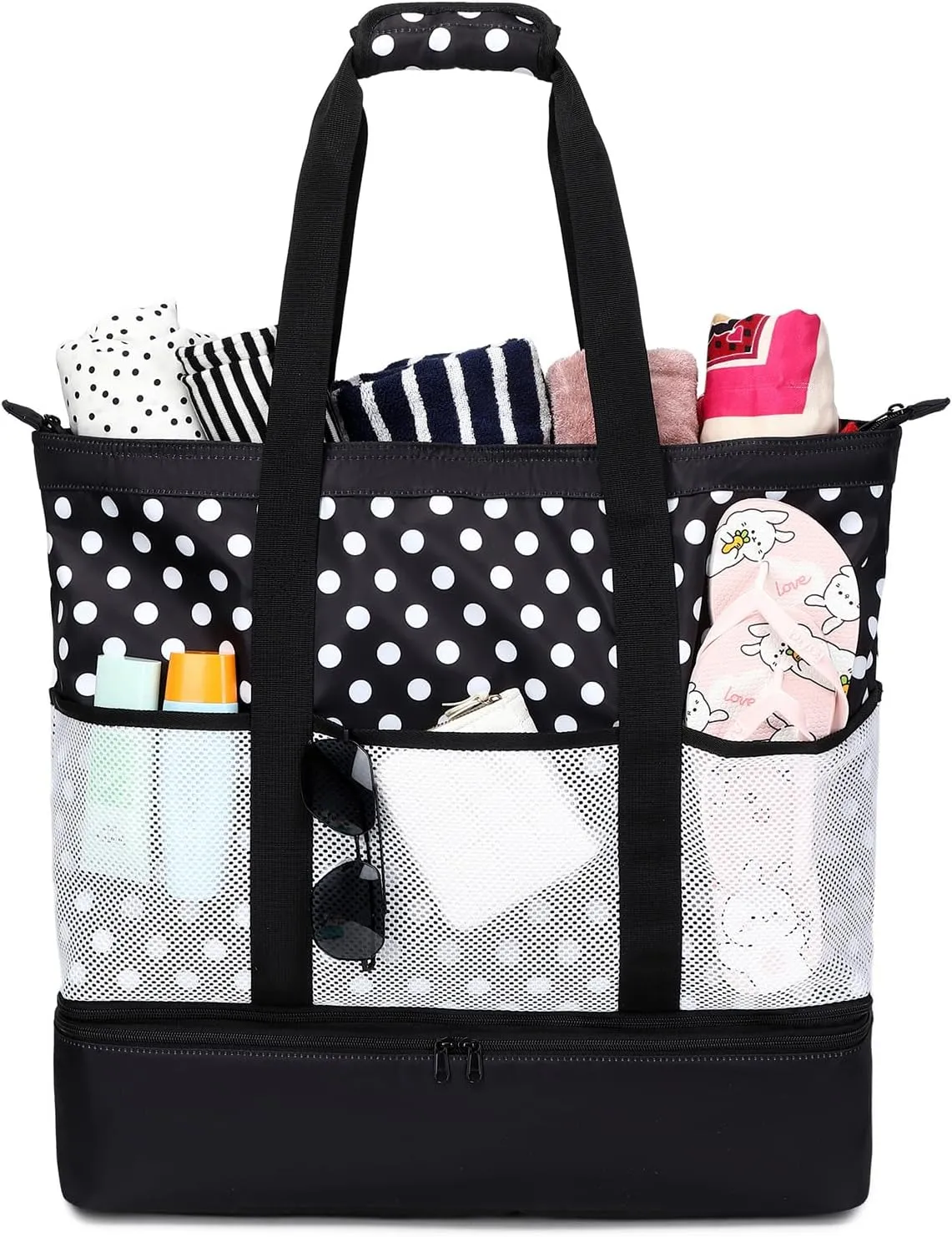 Octsky Beach Bags with Cooler Women Beach Tote Bag Waterproof Sandproof Zipper Large Pool Bag 9 Pockets