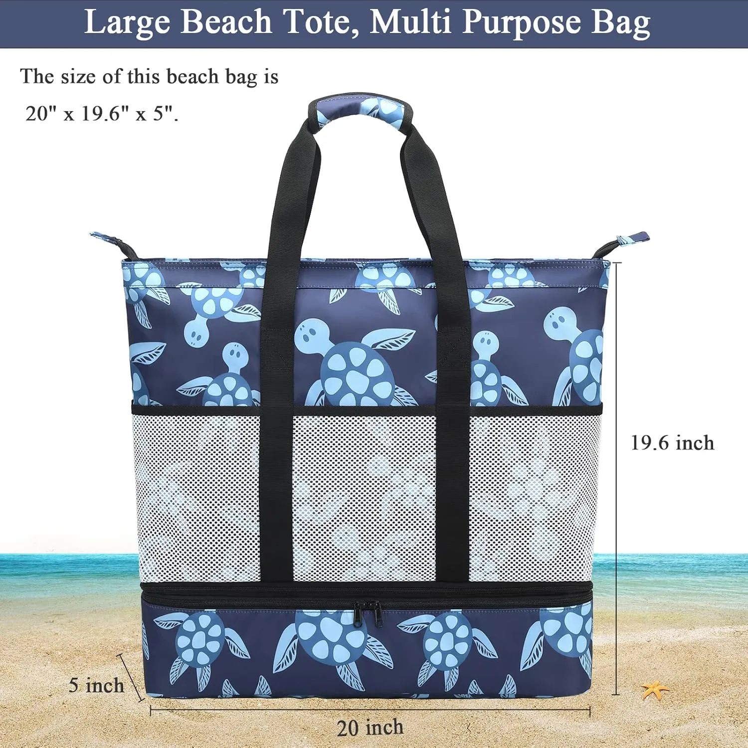 Octsky Beach Bags with Cooler Women Beach Tote Bag Waterproof Sandproof Zipper Large Pool Bag 9 Pockets