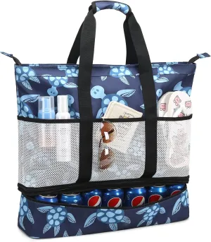 Octsky Beach Bags with Cooler Women Beach Tote Bag Waterproof Sandproof Zipper Large Pool Bag 9 Pockets