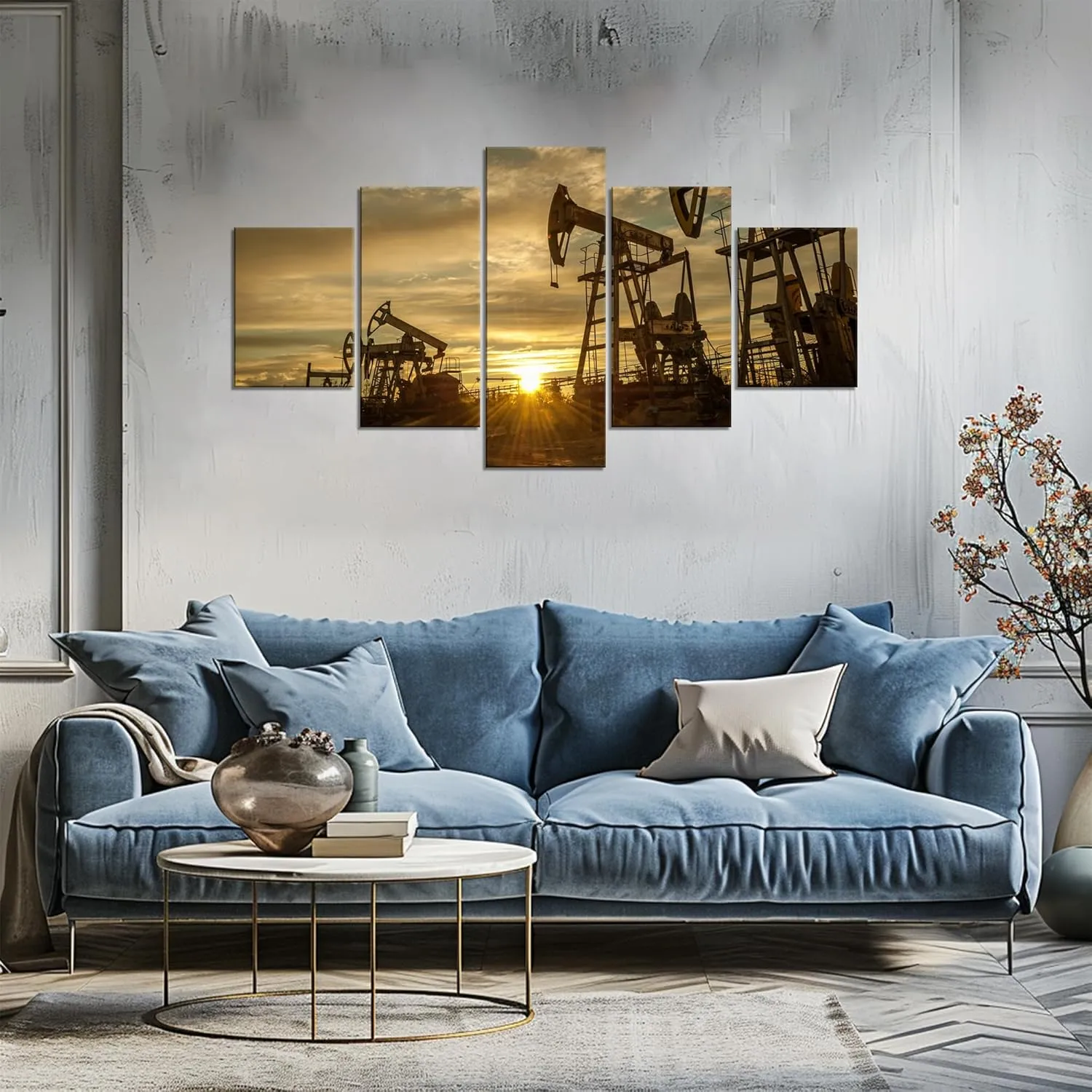 OilField Wall Art Oil Pump Wall Decor Oil Field Picture Canvas Print Oil Rig Poster Painting Framed Home Living Room Bedroom Decoration Ready to Hang(60''Wx32''H)