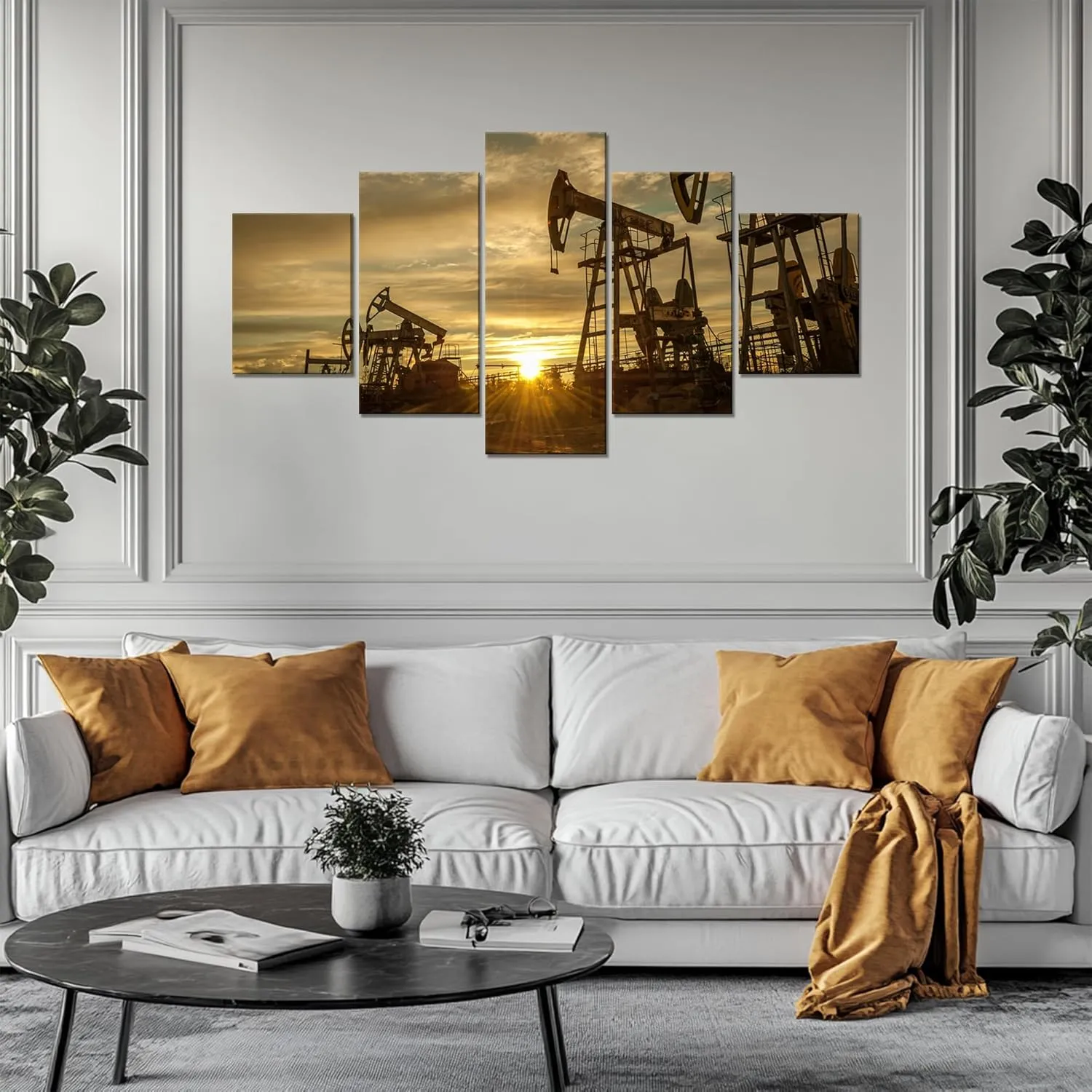 OilField Wall Art Oil Pump Wall Decor Oil Field Picture Canvas Print Oil Rig Poster Painting Framed Home Living Room Bedroom Decoration Ready to Hang(60''Wx32''H)