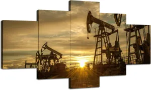 OilField Wall Art Oil Pump Wall Decor Oil Field Picture Canvas Print Oil Rig Poster Painting Framed Home Living Room Bedroom Decoration Ready to Hang(60''Wx32''H)