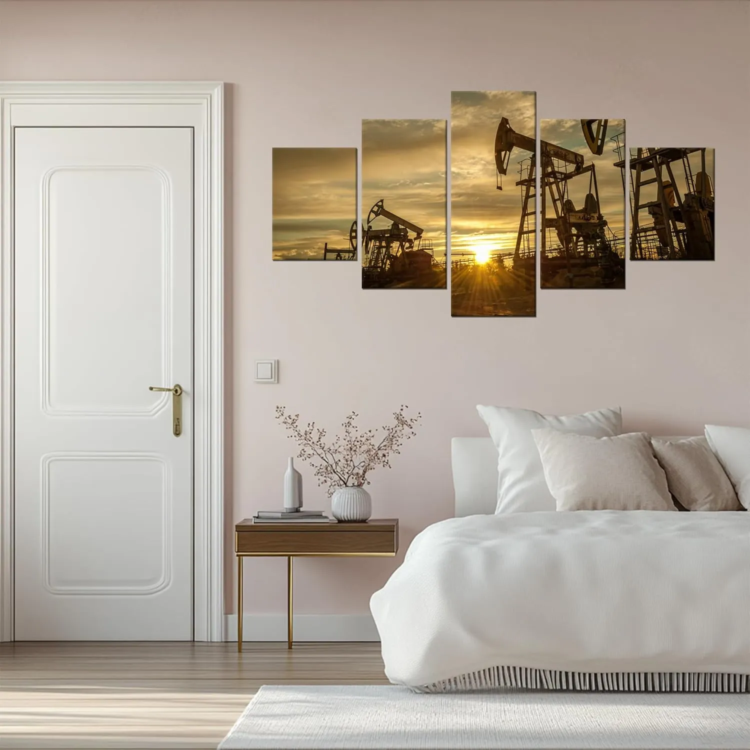 OilField Wall Art Oil Pump Wall Decor Oil Field Picture Canvas Print Oil Rig Poster Painting Framed Home Living Room Bedroom Decoration Ready to Hang(60''Wx32''H)