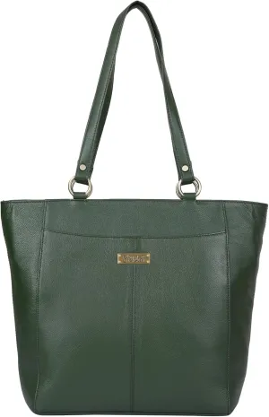 Olive Tote Bag for Women Elegant Genuine Leather Satchel, Top Handle Shoulder Handbag, Ladies Purse Perfect for Office, Parties, Trips & Daily Use (H 12" x W 15.25" x D 4.75")