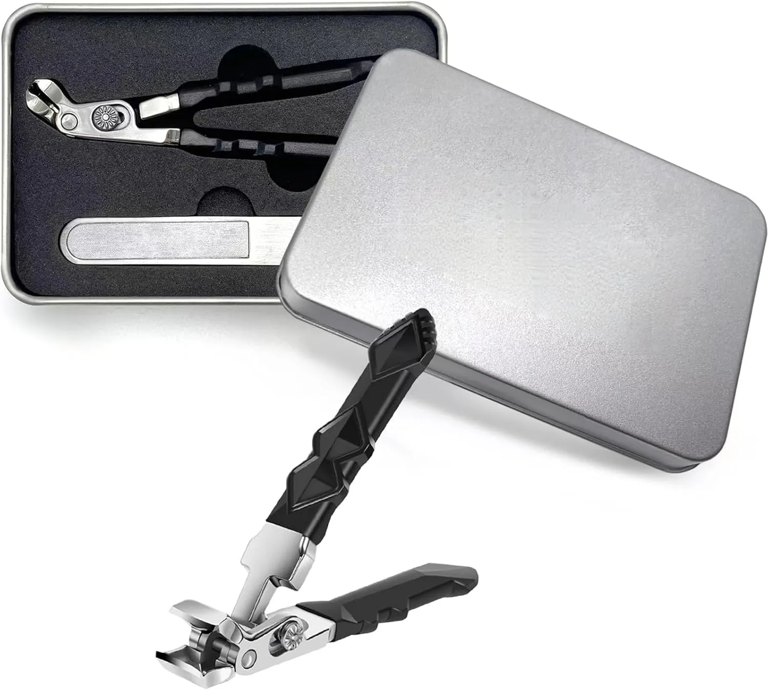 Olygee ClipMaster Pro,Wide Jaw Opening Anti-Splash Nail Clipper,Steel Fingernail Clippers for Seniors, Long Handle Design for Thick Nails,with Catcher,for Men and Women (Long Handle, Count, 1)