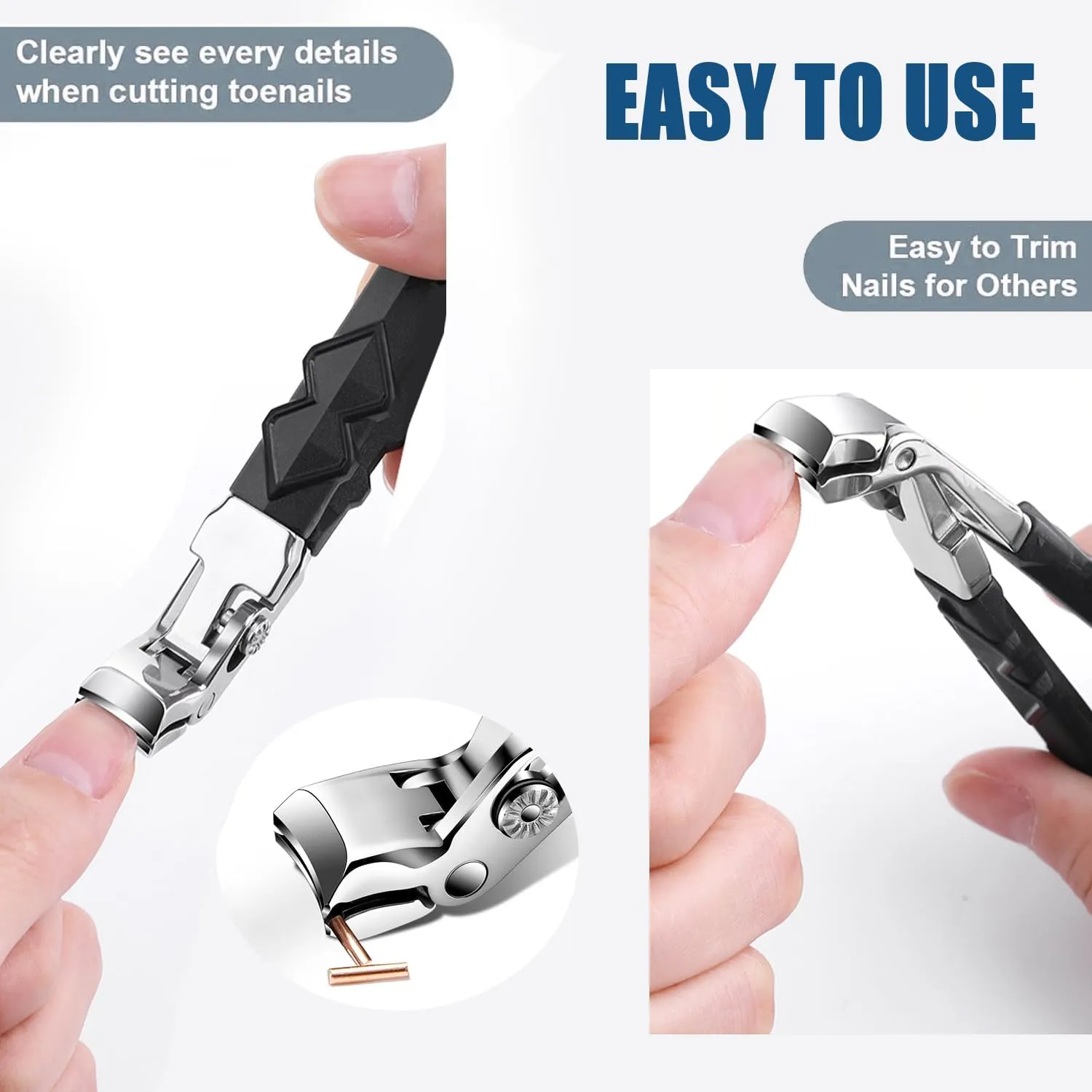 Olygee ClipMaster Pro,Wide Jaw Opening Anti-Splash Nail Clipper,Steel Fingernail Clippers for Seniors, Long Handle Design for Thick Nails,with Catcher,for Men and Women (Long Handle, Count, 1)