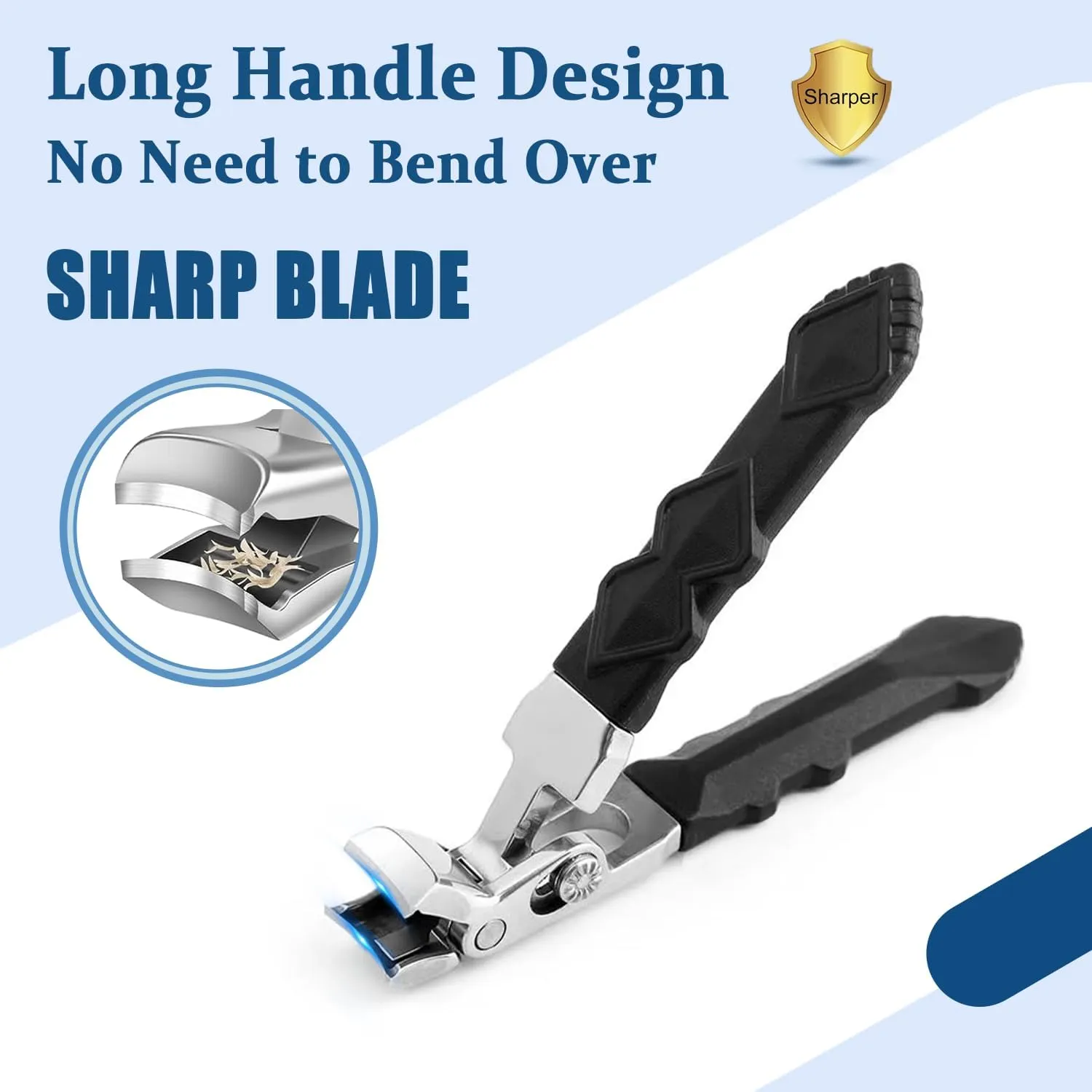 Olygee ClipMaster Pro,Wide Jaw Opening Anti-Splash Nail Clipper,Steel Fingernail Clippers for Seniors, Long Handle Design for Thick Nails,with Catcher,for Men and Women (Long Handle, Count, 1)