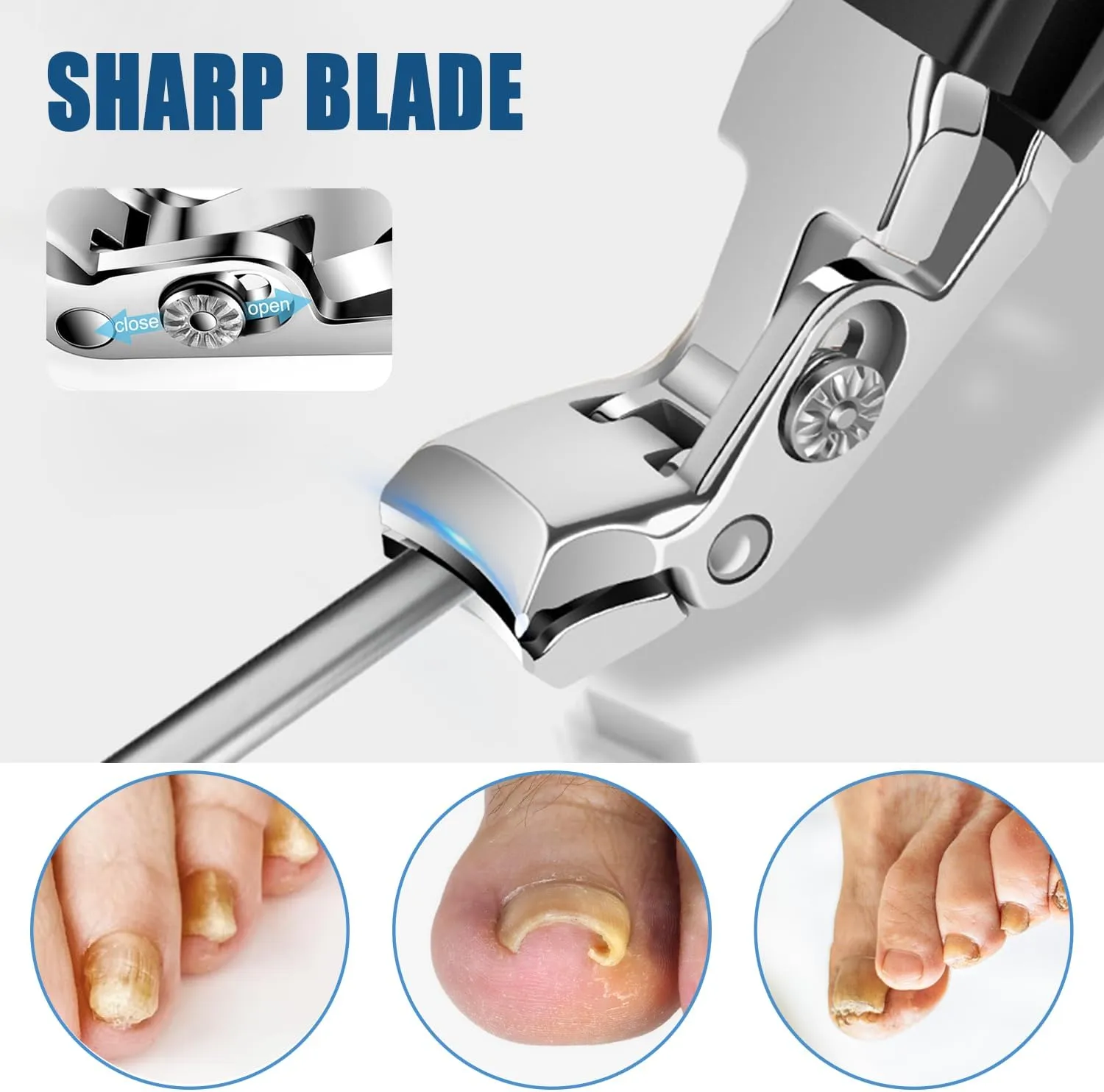 Olygee ClipMaster Pro,Wide Jaw Opening Anti-Splash Nail Clipper,Steel Fingernail Clippers for Seniors, Long Handle Design for Thick Nails,with Catcher,for Men and Women (Long Handle, Count, 1)