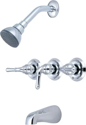 Olympia Faucets P-3230-BN Three Handle Tub/Shower Set, Tarnish Resistant Polished Chrome Finish