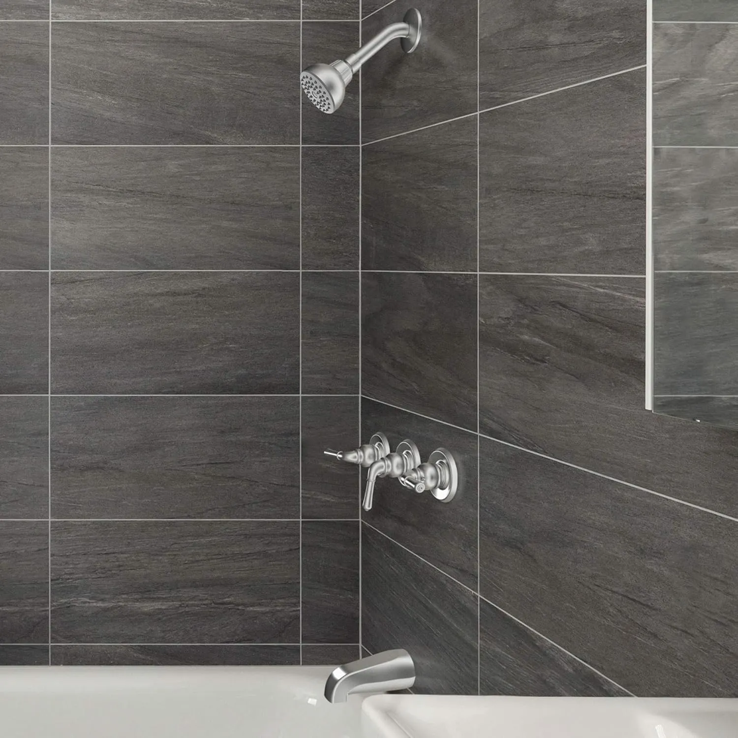 Olympia Faucets P-3230-BN Three Handle Tub/Shower Set, Tarnish Resistant Polished Chrome Finish