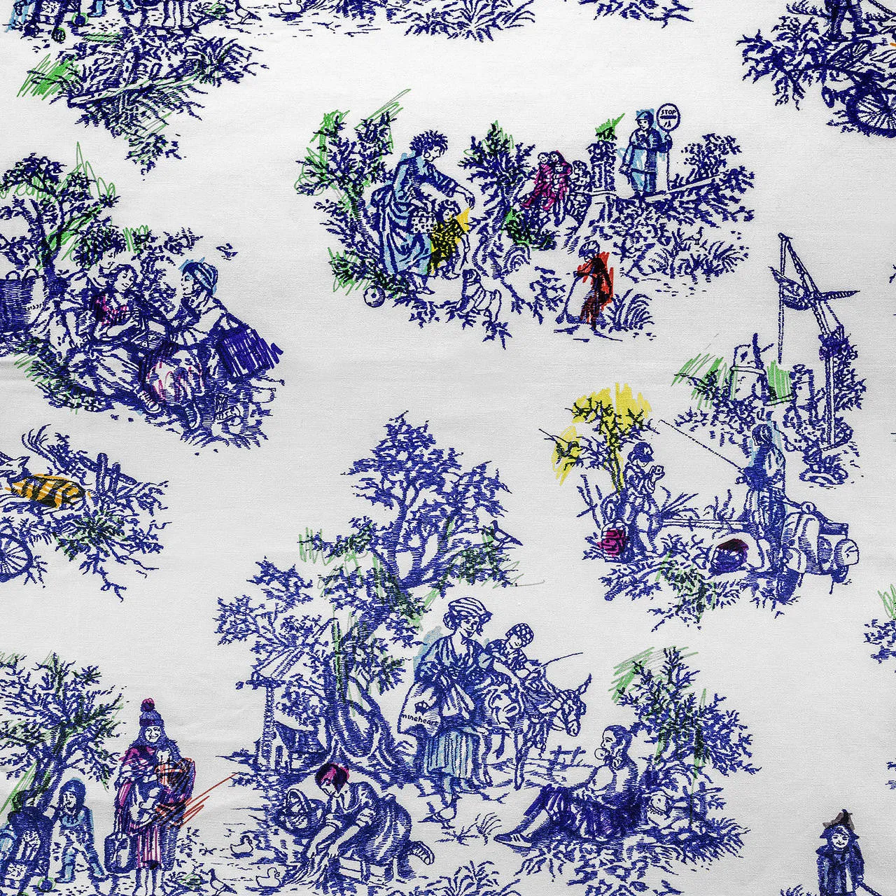 Once Upon Our Time Printed Fabric- White & Blue