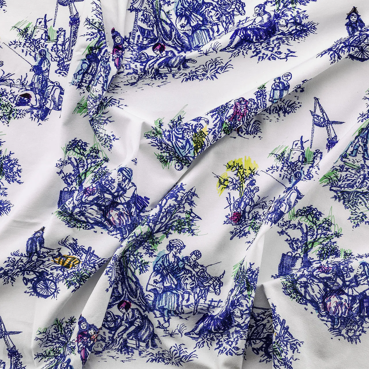 Once Upon Our Time Printed Fabric- White & Blue