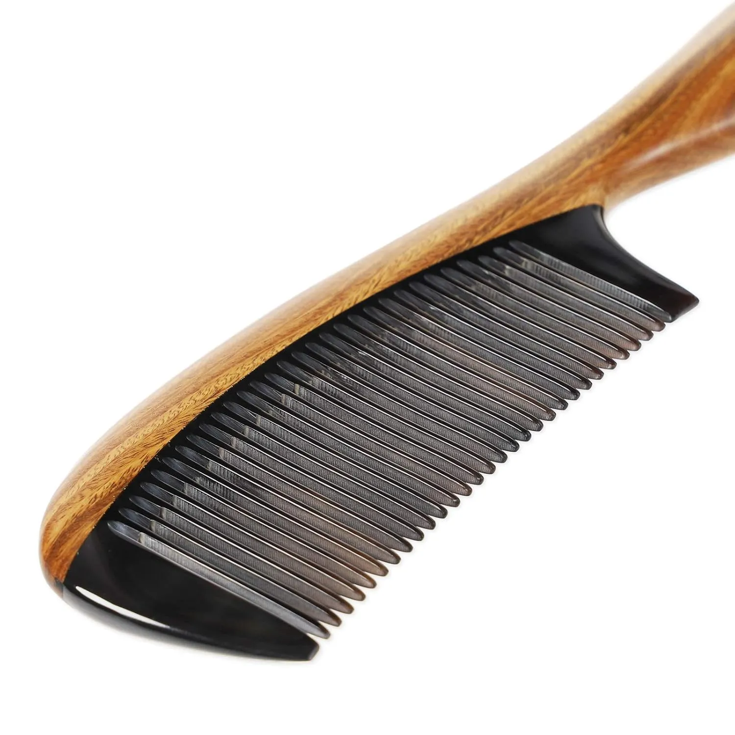 Onedor Handmade Buffalo Horn and Sandalwood Hair Combs - Anti-Static Natural Scent Wooden Detangler (Fine Tooth)