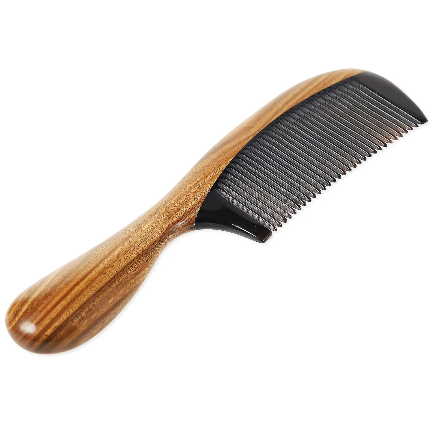 Onedor Handmade Buffalo Horn and Sandalwood Hair Combs - Anti-Static Natural Scent Wooden Detangler (Fine Tooth)