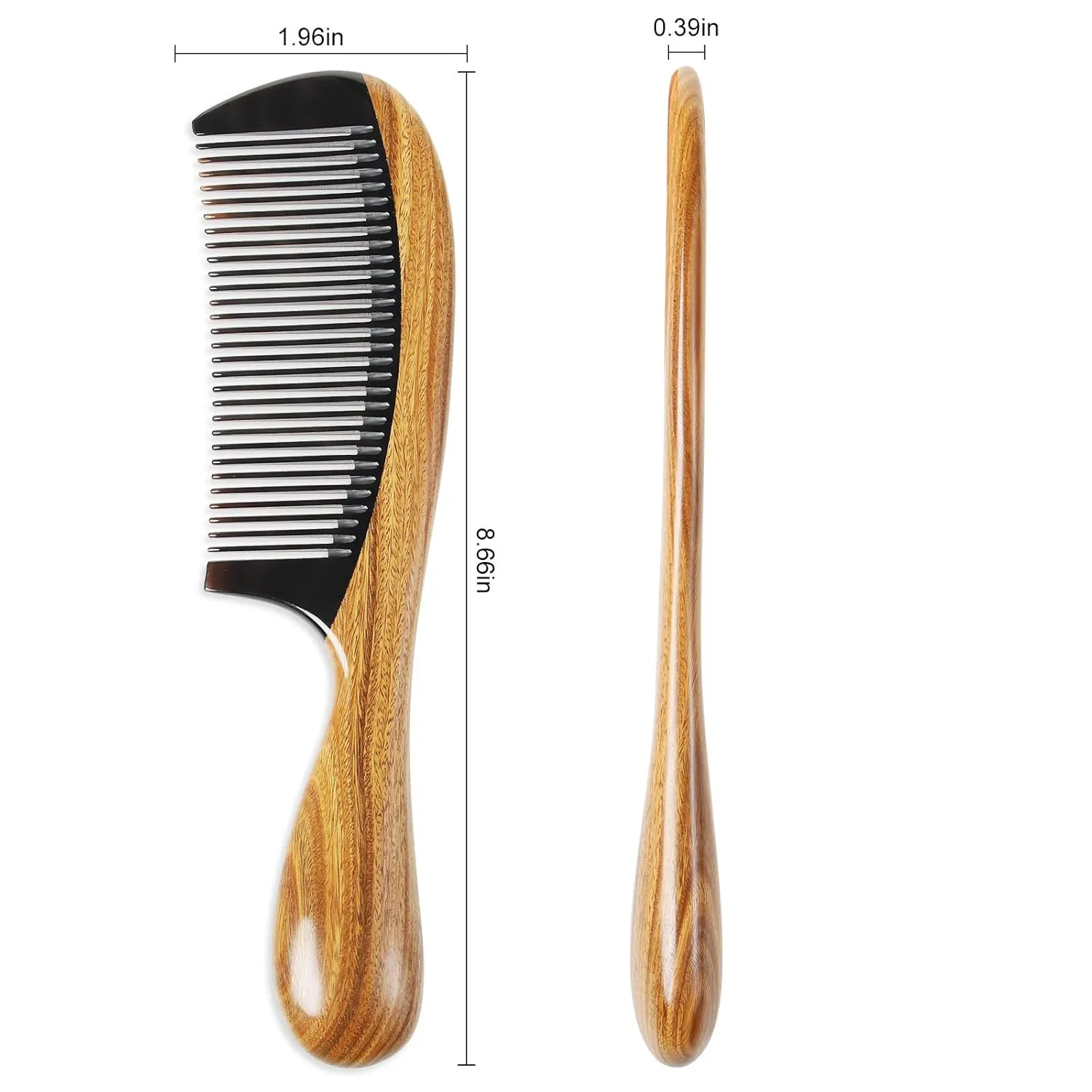 Onedor Handmade Buffalo Horn and Sandalwood Hair Combs - Anti-Static Natural Scent Wooden Detangler (Fine Tooth)