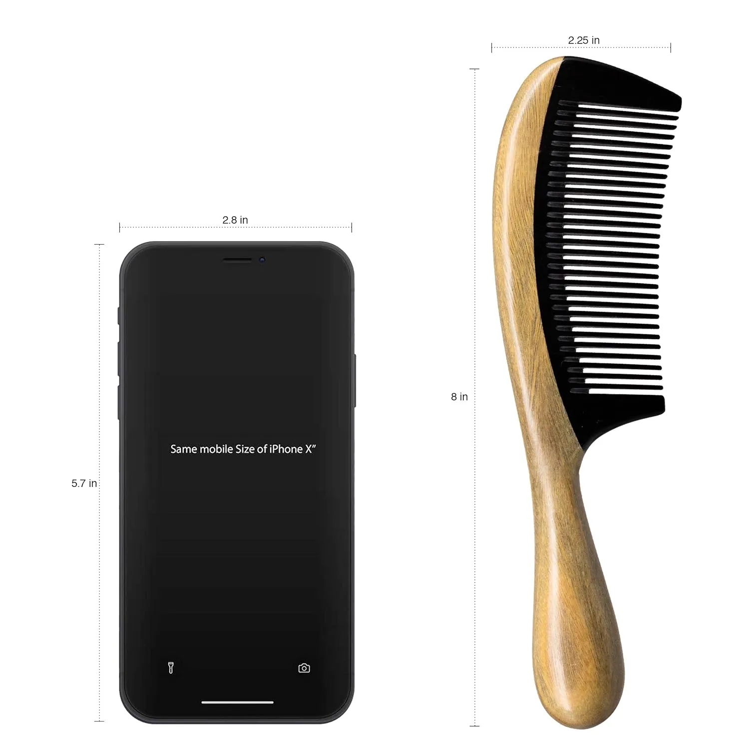 Onedor Handmade Buffalo Horn and Sandalwood Hair Combs - Anti-Static Natural Scent Wooden Detangler (Fine Tooth)