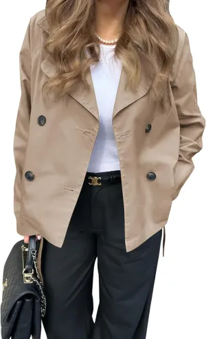 Onedreamer Women's Double Breasted Trench Coat Classic Lapel Long Sleeve Blazer Jackets Casual Outerwear With Belt