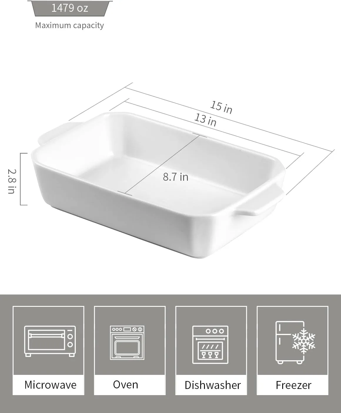Onniyor Ceramic Baking Dish, Baking Pan with Handles, Casserole Dish for Oven, Large Baking Dish for Cooking, Lasagna Pans Deep, Porcelain Serving Bakeware from Oven to Table, 13x9 Inches, White