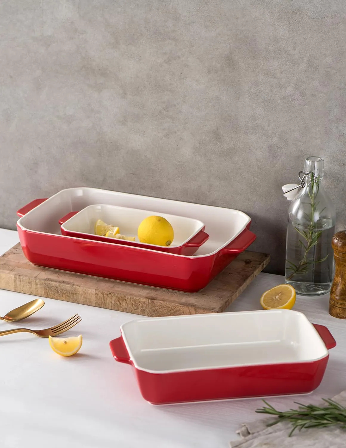 Onniyor Ceramic Baking Dish Set of 3, Rectangular Baking Pans with Handles, Large Baking Dishes, Deep Lasagna Pans for Kitchen, Casserole Dish Set for Oven to Table, Serving Bakeware Set (