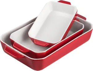 Onniyor Ceramic Baking Dish Set of 3, Rectangular Baking Pans with Handles, Large Baking Dishes, Deep Lasagna Pans for Kitchen, Casserole Dish Set for Oven to Table, Serving Bakeware Set (
