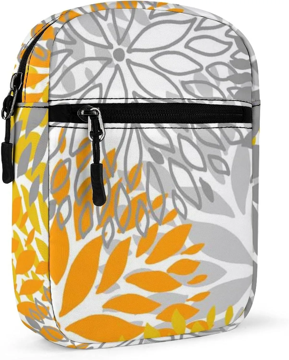 Orange and Grey Chrysanthemum Flowers Floral Pattern Adjustable Fanny Waist Pack Pouch, Waterproof Crossbody Runners Bag Wallet for Gym Hiking Fitness Women Men 6.1 x 2.2 x 7.9 inch