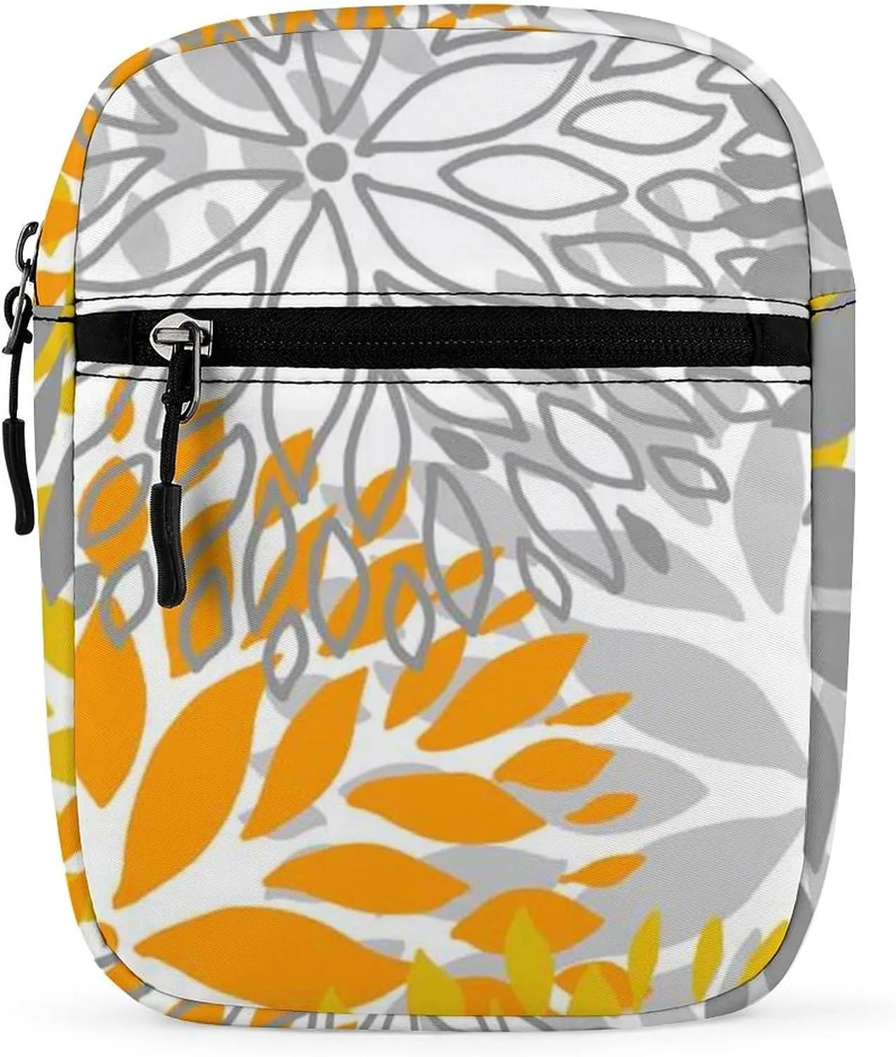 Orange and Grey Chrysanthemum Flowers Floral Pattern Adjustable Fanny Waist Pack Pouch, Waterproof Crossbody Runners Bag Wallet for Gym Hiking Fitness Women Men 6.1 x 2.2 x 7.9 inch