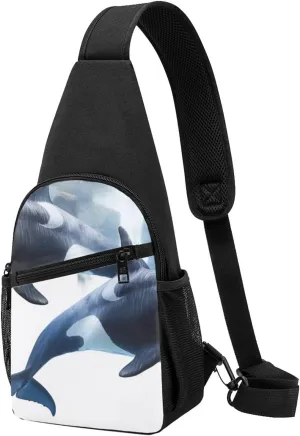 Orca Killer Whale Chest Bag Printed Shoulder Bag for Men and Women Travel Bag Shoulder Bag for Hiking, Black, One Size, Black, One Size