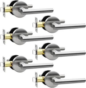 Orger 6 Pack Passage Door Handle Locks Interior Door, Satin Nickel Hall and Closet Door Levers, 304 Stainless Steel Non-Locking Locksets for Right & Right
