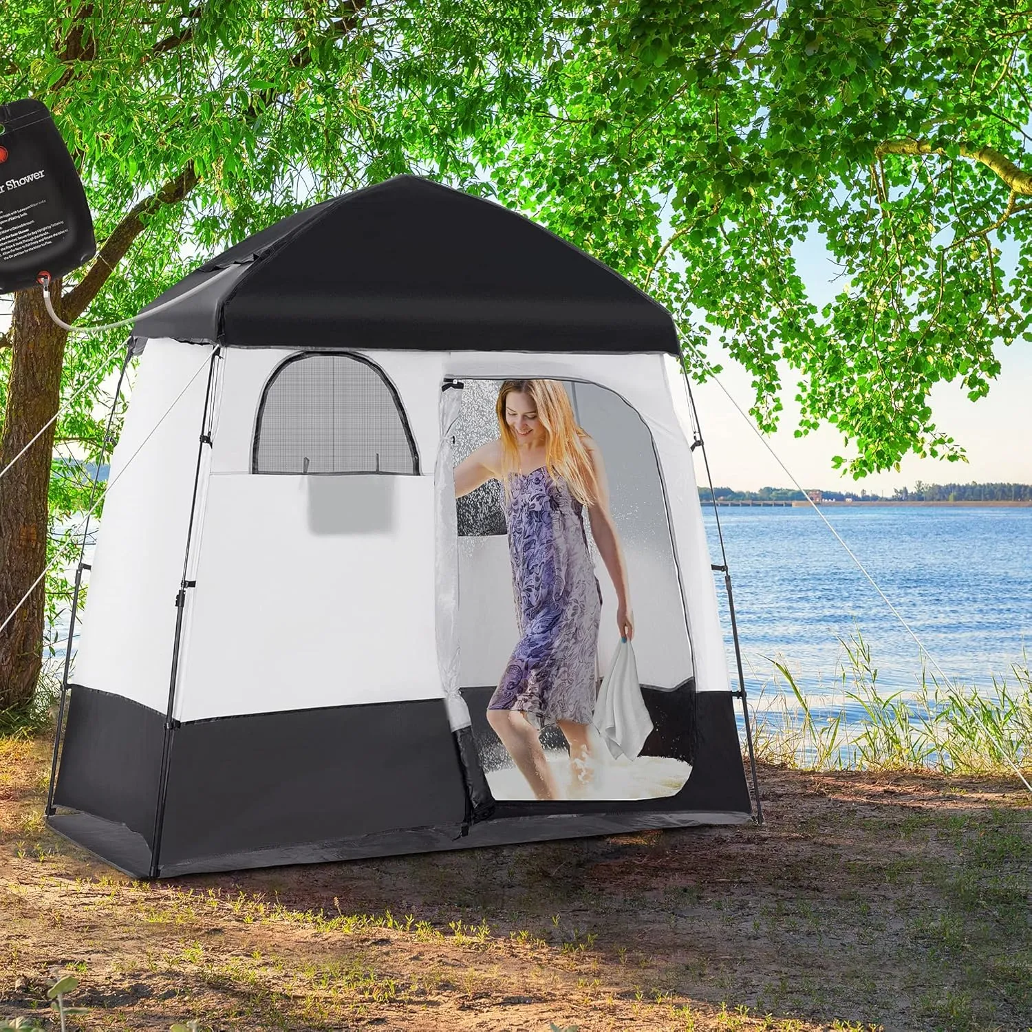 Outdoor Shower Tent Changing Room Privacy Portable Camping Shelters with Floor & Shower Bag for Camping Hiking Beach