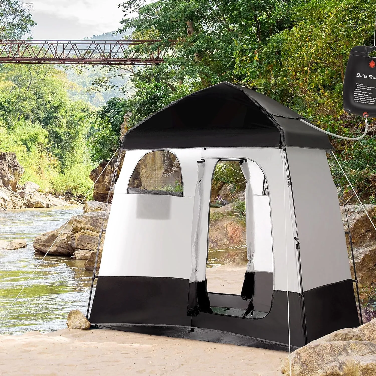 Outdoor Shower Tent Changing Room Privacy Portable Camping Shelters with Floor & Shower Bag for Camping Hiking Beach