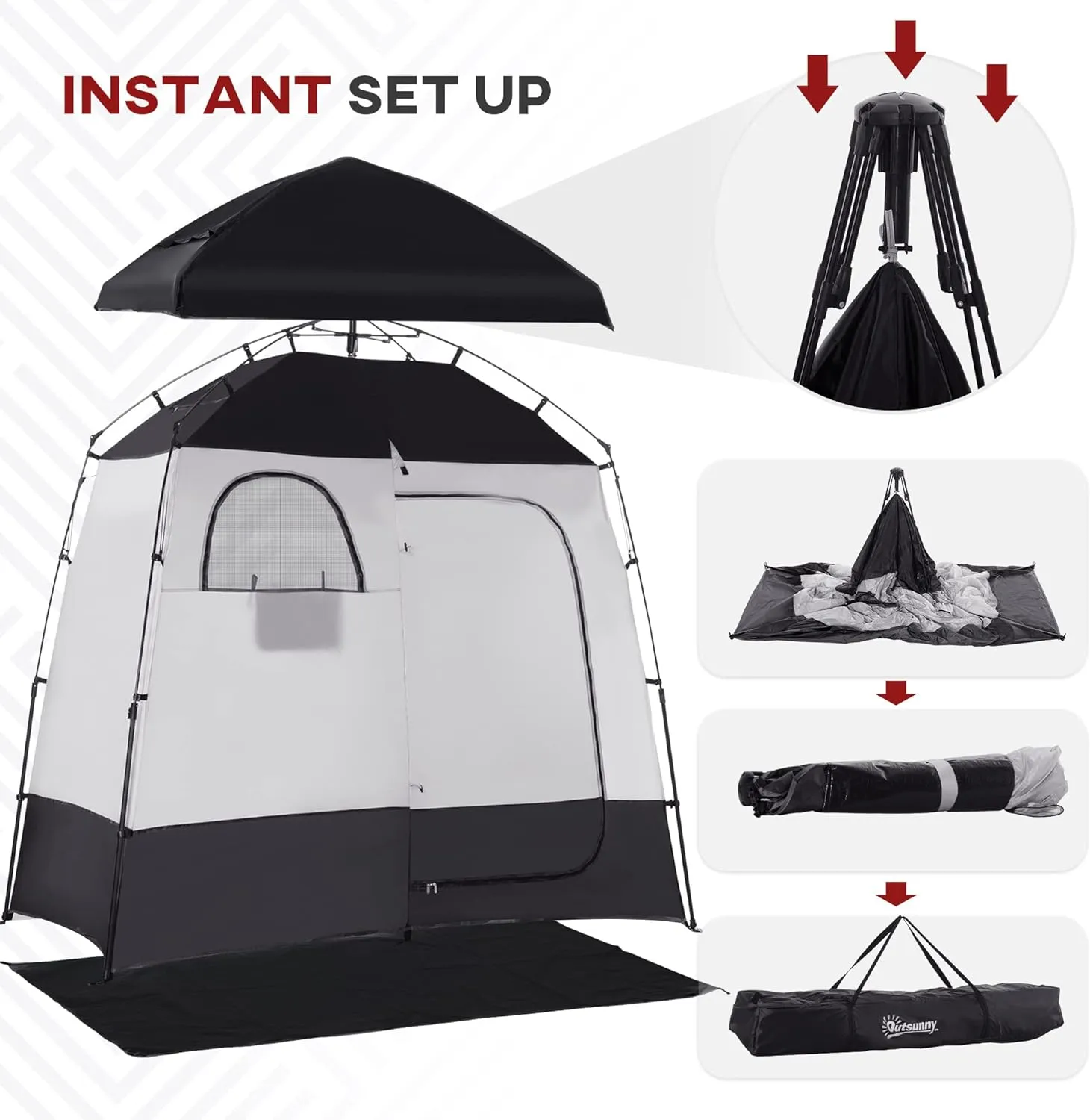 Outdoor Shower Tent Changing Room Privacy Portable Camping Shelters with Floor & Shower Bag for Camping Hiking Beach