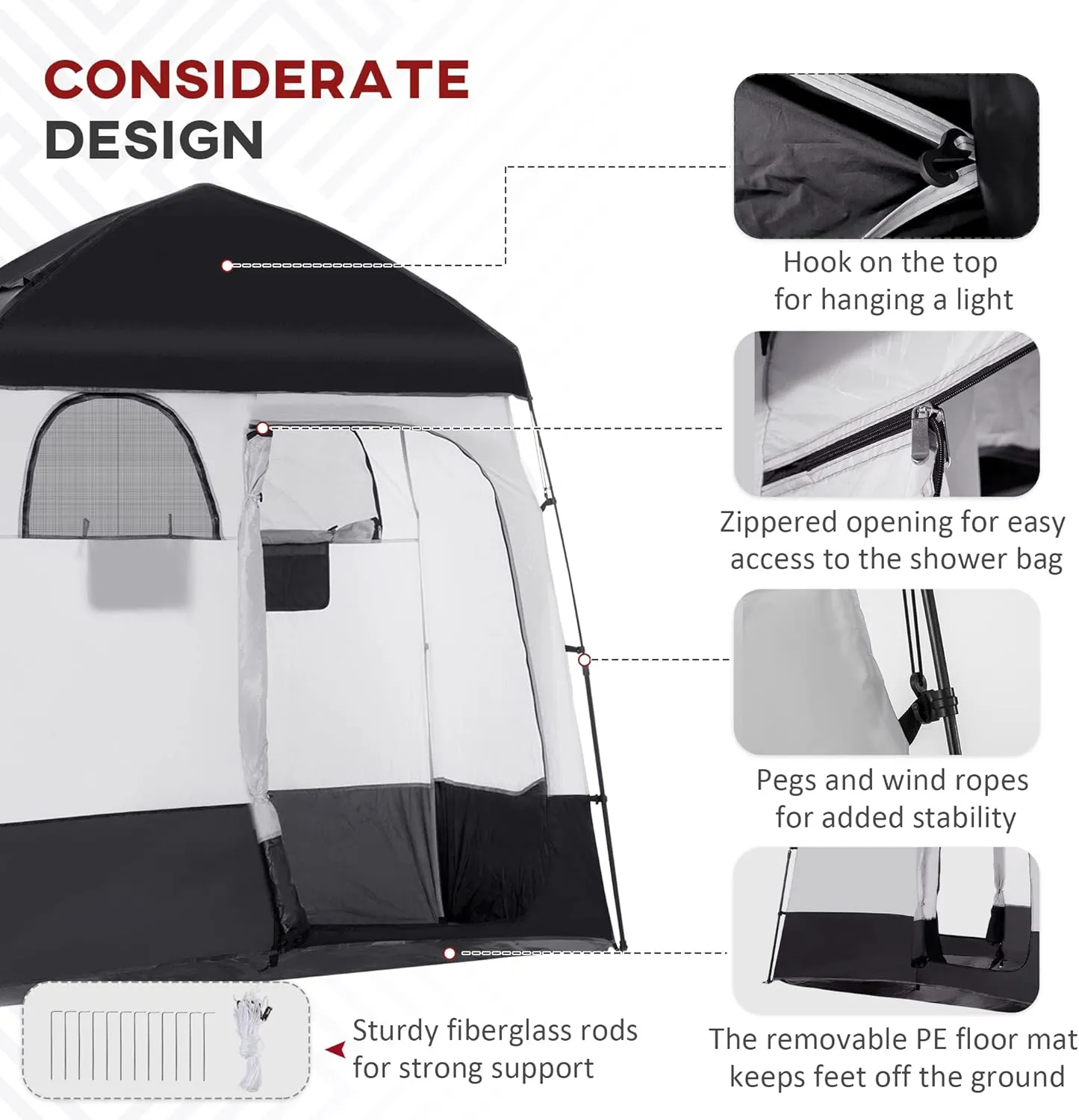 Outdoor Shower Tent Changing Room Privacy Portable Camping Shelters with Floor & Shower Bag for Camping Hiking Beach