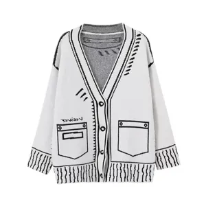 Oversized Fringe Cardigan | Contrast Stitching | Casual Street Style
