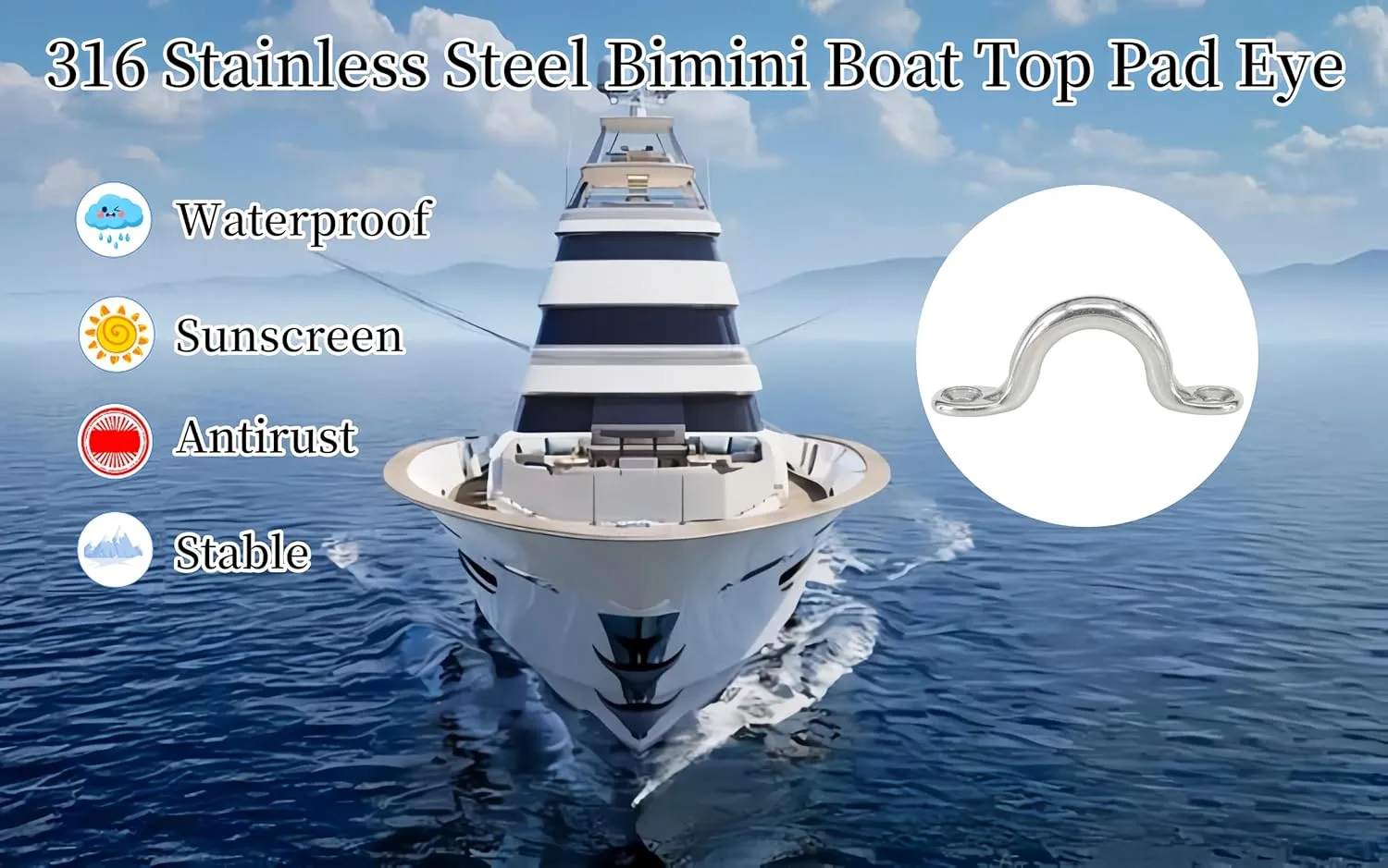 Pad Eye Straps,316 Stainless Steel Deck Loops for Boat,Kayak, Bimini Top, Tie Down Anchors Point for Marine, Canoe Rigging -M5 M6 M8 M10