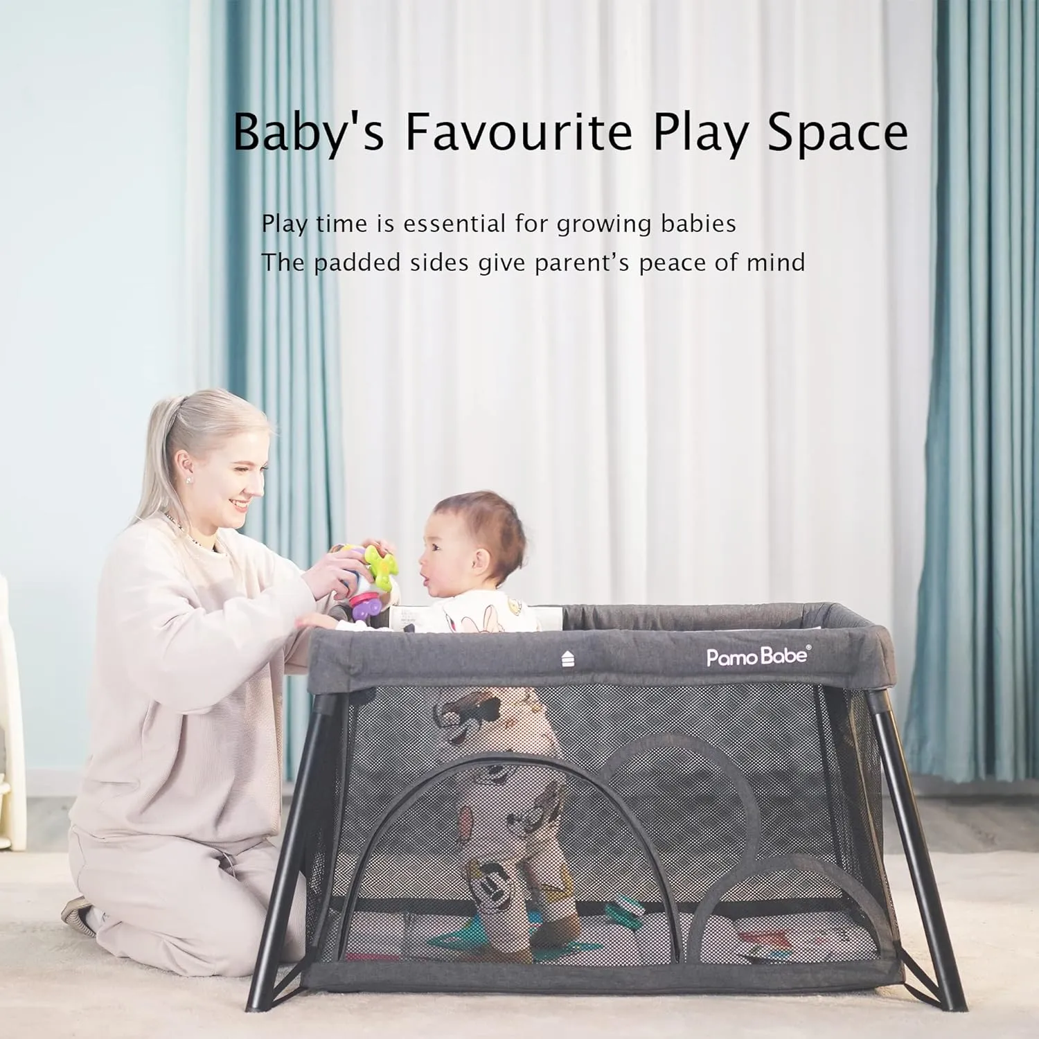 Pamo babe Travel Crib - Lightweight Baby Playpen with Bassinet, Portable Mini Playard
