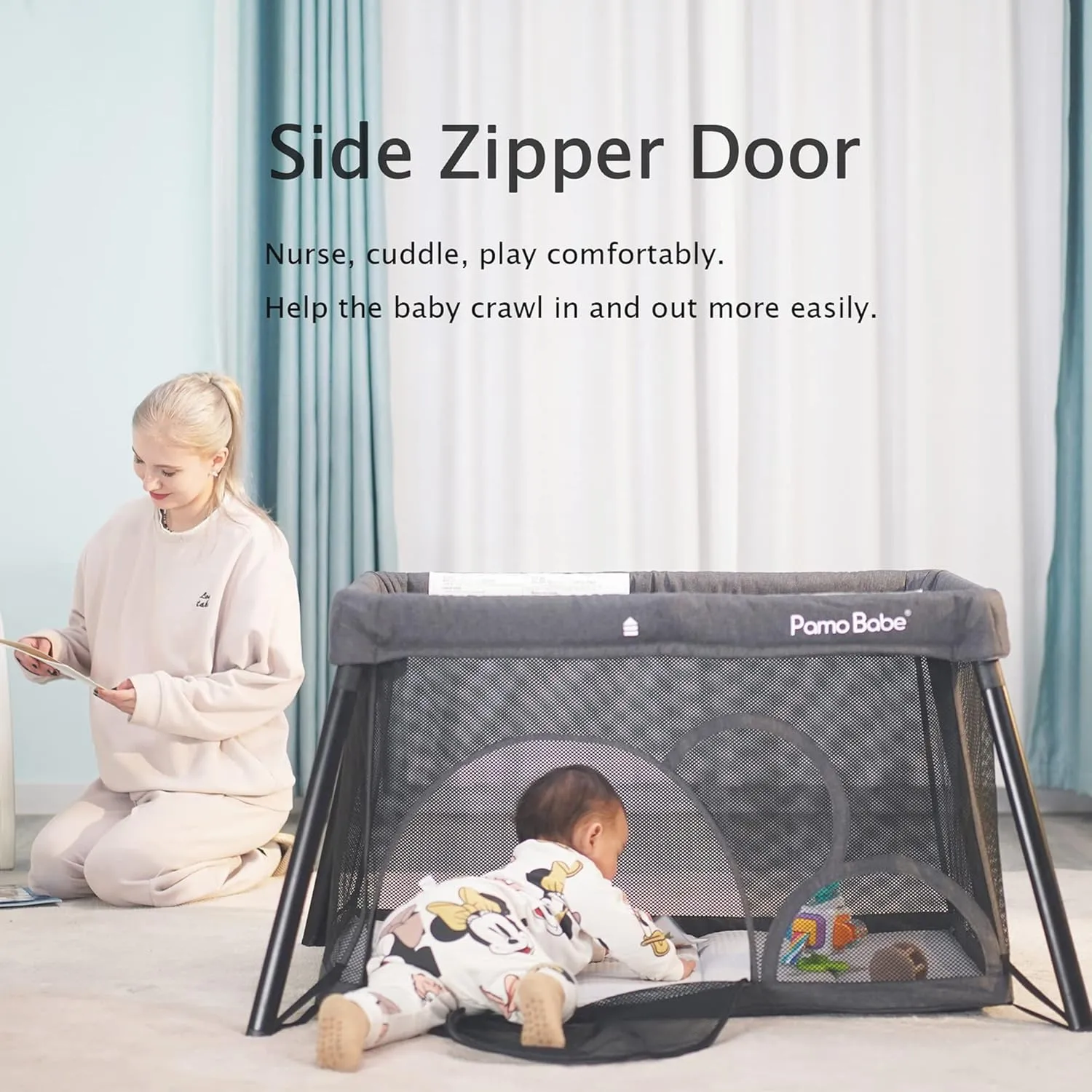 Pamo babe Travel Crib - Lightweight Baby Playpen with Bassinet, Portable Mini Playard