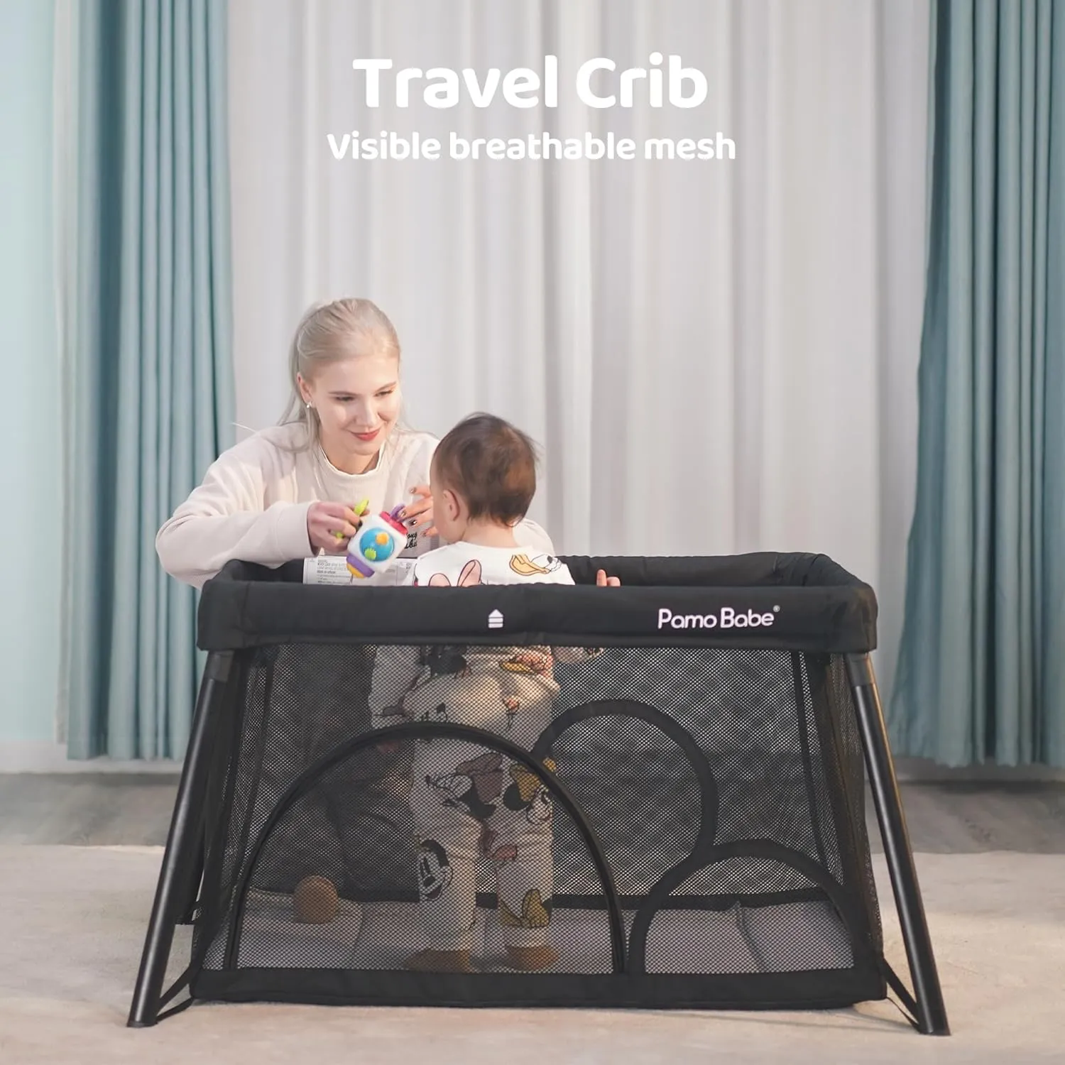 Pamo Babe Travel Crib - Lightweight Baby Playpen with Bassinet, Portable Mini Playard