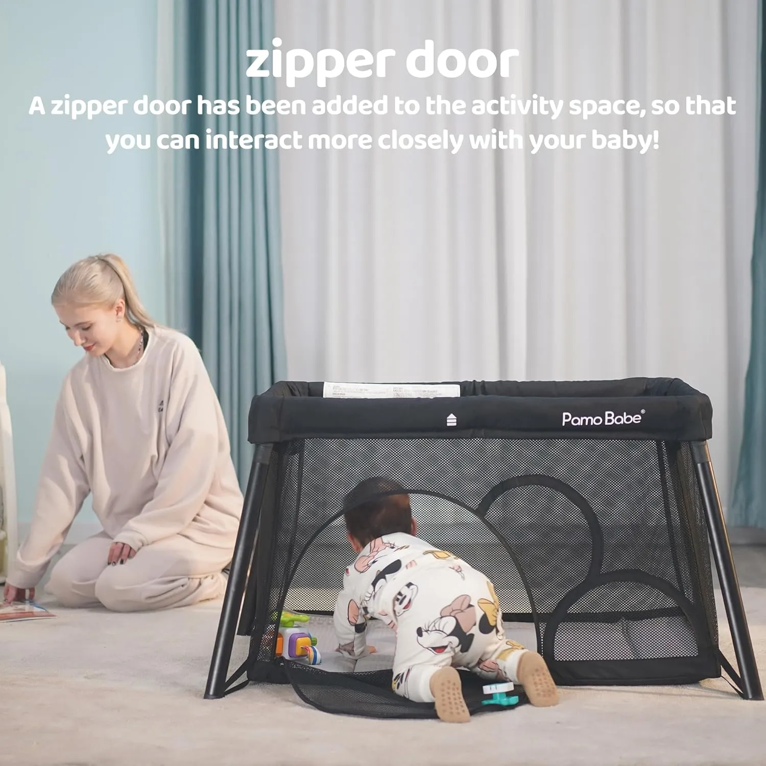 Pamo Babe Travel Crib - Lightweight Baby Playpen with Bassinet, Portable Mini Playard