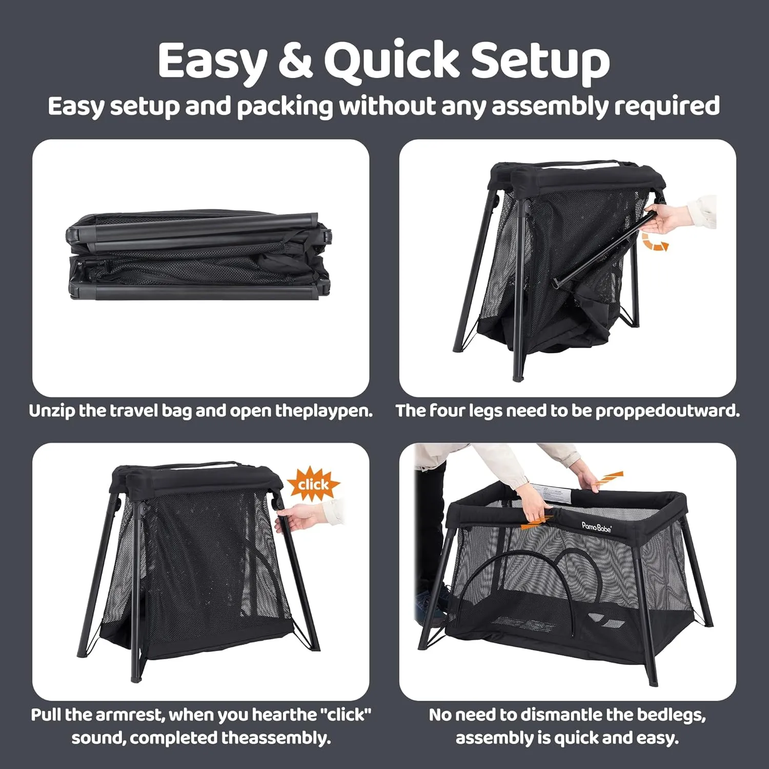 Pamo Babe Travel Crib - Lightweight Baby Playpen with Bassinet, Portable Mini Playard
