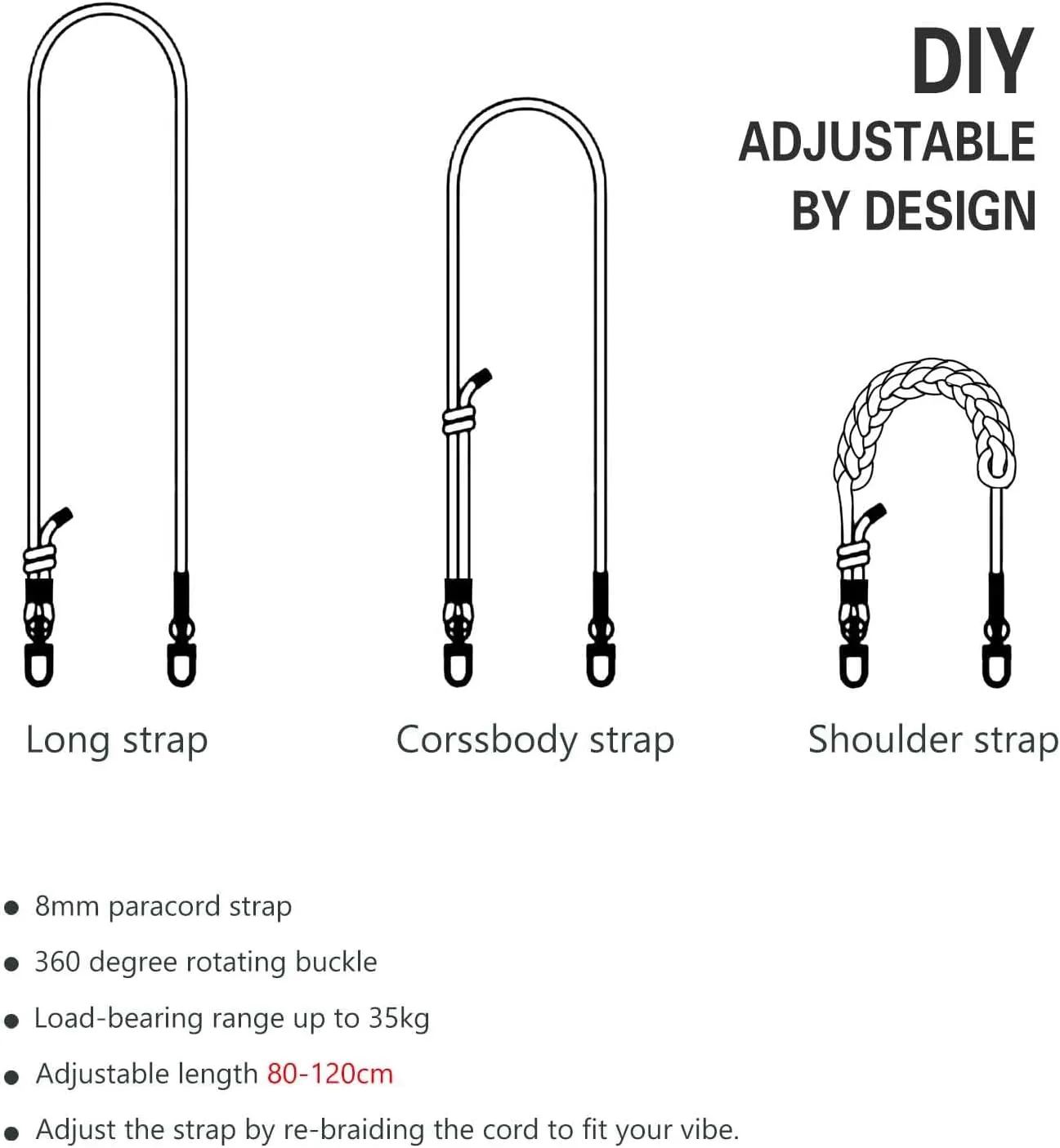 Paracord Bag Strap Crossbody Replacement Handmade Adjustable Shoulder Bag Strap for Street Style Bag Canvas Bag