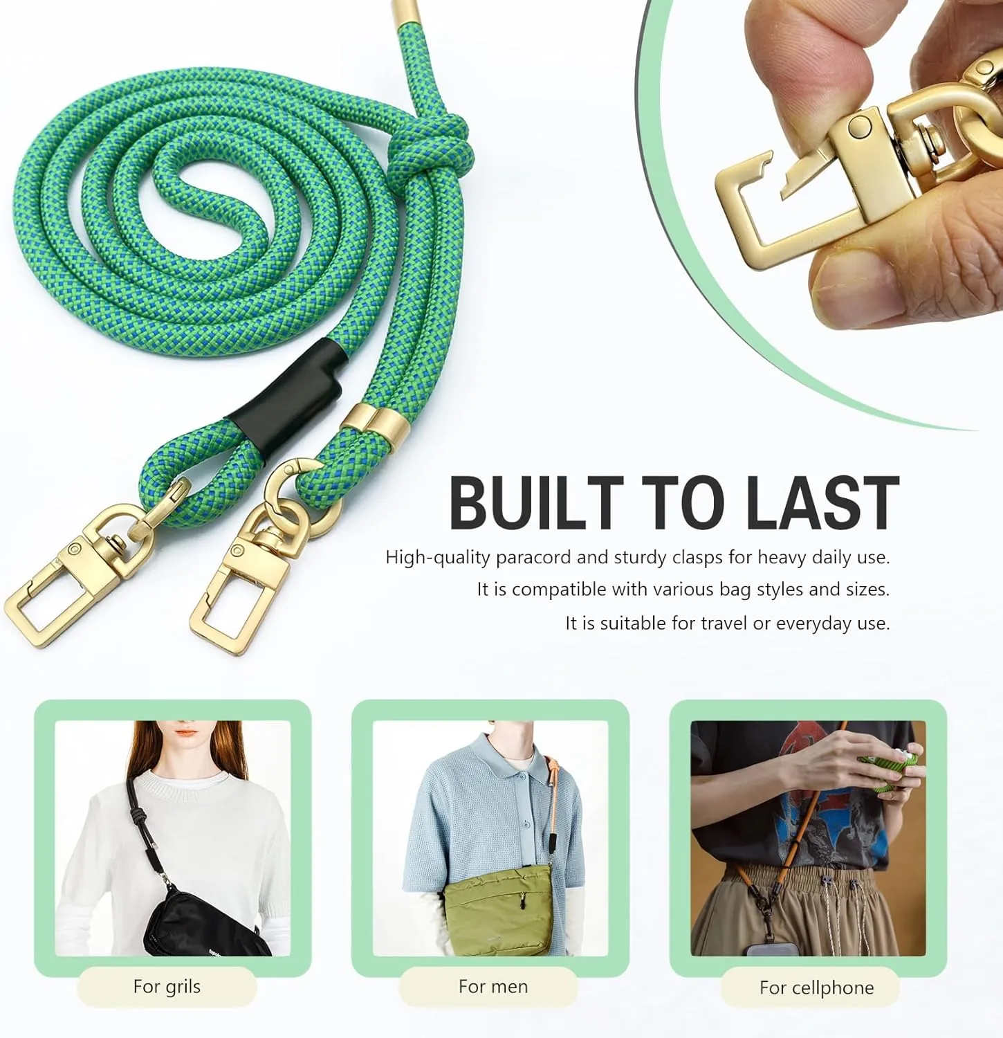 Paracord Bag Strap Crossbody Replacement Handmade Adjustable Shoulder Bag Strap for Street Style Bag Canvas Bag