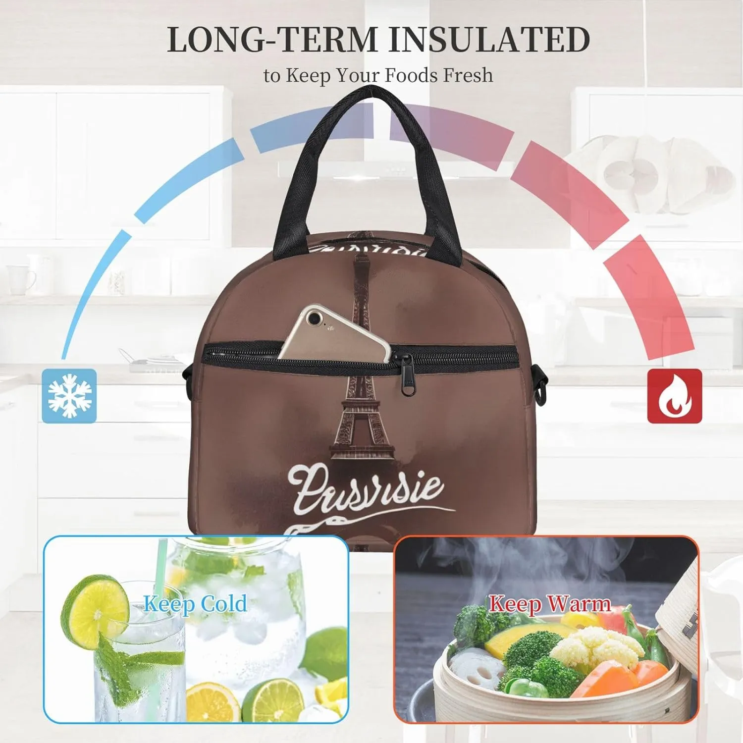 Parisian Coffee Eiffel Tower Insulated Lunch Tote Bag Lunch Box For Women Men, Reusable Good For Daily Work Outings