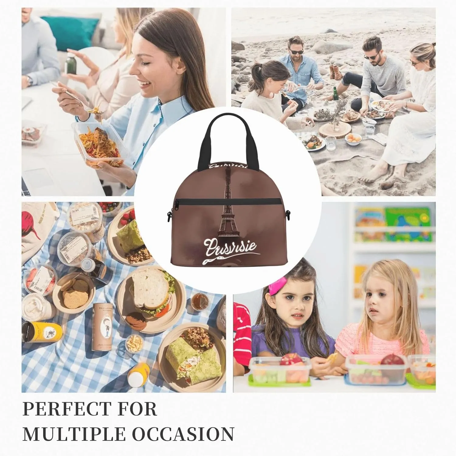 Parisian Coffee Eiffel Tower Insulated Lunch Tote Bag Lunch Box For Women Men, Reusable Good For Daily Work Outings